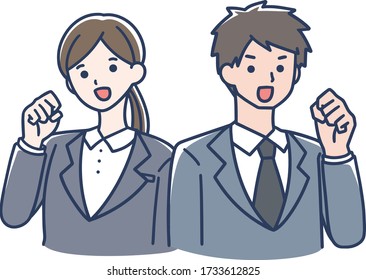 Office worker guts pose man and woman illustration
