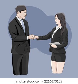 Office worker hand shake congratulate on job process or hired position