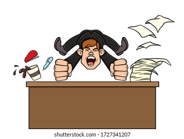 
the office worker has a nervous breakdown or an angry boss swears. cartoon isolated vector on white background