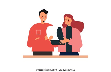 Office Worker Having Discussion with Colleague. Business Discussion Concept Flat Design Illustration