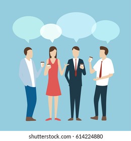 Office worker Holding a coffee To talk on a blue background.Vector illustration