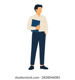 Office Worker Holding Document Folder Flat Vector Illustration
