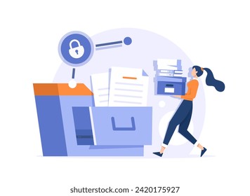 Office worker holding giant folder for storing papers. Modern concept of file management system, online document storage service