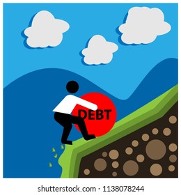 Office Worker holding the stone with message debt. The Vector Illustration is showing the concept of Financial.