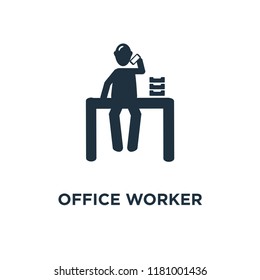 Office worker icon. Black filled vector illustration. Office worker symbol on white background. Can be used in web and mobile.
