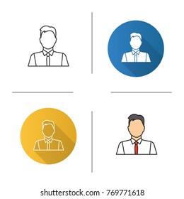 Office worker icon. Flat design, linear and color styles. Party maker, showman. Businessman, admin, manager. Isolated vector illustrations