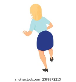 Office worker icon isometric vector. Back view of blonde woman in office uniform. Business woman, profession concept