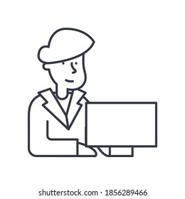 Office worker icon, linear isolated illustration, thin line vector, web design sign, outline concept symbol with editable stroke on white background.
