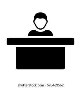 Office Worker Icon Person on Help Desk Service and Working in Glyph Pictogram illustration