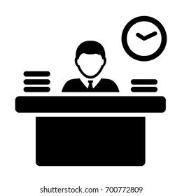 Office Worker Icon Person Working on Desk with files and books in Glyph Pictogram illustration 