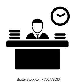 Office Worker Icon Person Working on Desk with files and books in Glyph Pictogram illustration 
