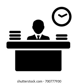Office Worker Icon Person Working on Desk with files and books in Glyph Pictogram illustration