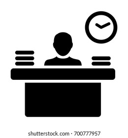 Office Worker Icon Person Working on Desk with files and books in Glyph Pictogram illustration