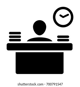Office Worker Icon Person Working on Desk with files and books in Glyph Pictogram illustration
