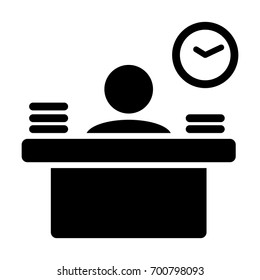 Office Worker Icon Person Working on Desk with files and books in Glyph Pictogram illustration