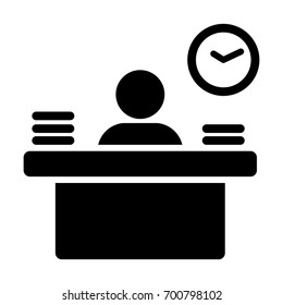 Office Worker Icon Person Working On Desk With Files And Books In Glyph Pictogram Illustration