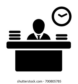 Office Worker Icon Person Working on Desk with files and books in Glyph Pictogram illustration