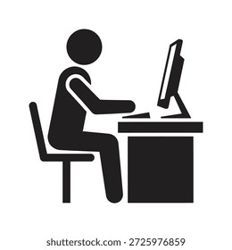 Office worker icon sitting desk computer monitor for professional business administration and digital technology workspace job internet