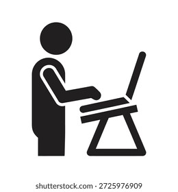 Office worker icon typing laptop computer desk for digital workspace business technology and professional internet administration job work