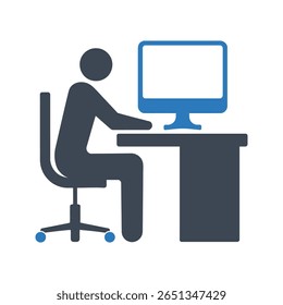 Office worker icon.  working computer desk icon
