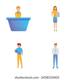 Office worker icons set cartoon vector. Team of colleague in different age. Business people