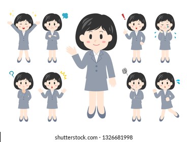 office worker illustrations set: woman