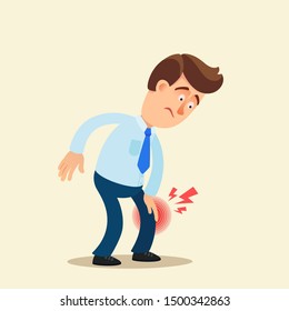 Office Worker With Knee Pain. Vector Illustration, Flat Design, Cartoon Style. Isolated Background.