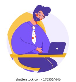 Office worker, for laptop work vector flat cartoon illustration.