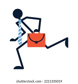 Office worker is late for work. A businessman is in a hurry to an important meeting. Business man in a tie and with a briefcase. Illustration in the style of contour cartoon graphics.
