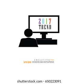 office worker looking at computer screen with data.vector illustration.