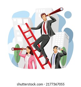 office worker looking telescope hiring job illustration