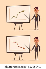 Office Worker Making a Presentation: Success and Failure. Vector Set