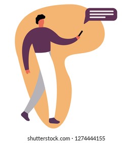 Office worker man character get message. Vector flat cartoon illustration