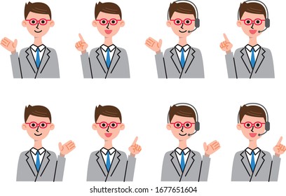 Office worker man pointing set illustration