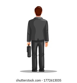 Office worker man profession job standing figure from back view. businessman ready go to work symbol concept in cartoon illustration vector on white background