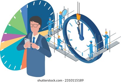 Office worker man who adjusts time