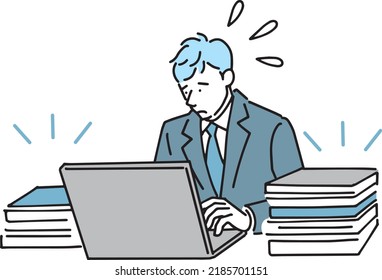 Office worker man with a lot of work