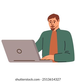 Office worker. Man is working at his laptop.Vector illustration cartoon.