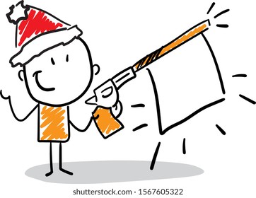 Office worker manager boy in a new year hat with a gun to celebrating merry christmas.
Girl hand drawn doodle line art cartoon design character - isolated vector illustration outline of woman.
