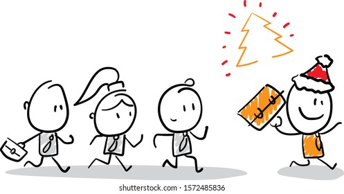 Office worker manager Boy in a new year hat happy going to work.
Boy hand drawn doodle line art cartoon design character - isolated vector illustration outline of woman.

