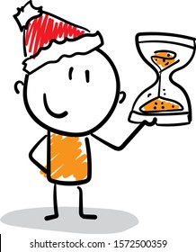 Office worker manager boy in a new year hat with the sand clock.
Boy hand drawn doodle line art cartoon design character - isolated vector illustration outline of woman.