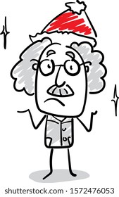 Office worker manager - Boy Professor in a new year hat don't know what to do and standing bewildered.
Hand drawn doodle line art cartoon design character - isolated vector illustration outline 