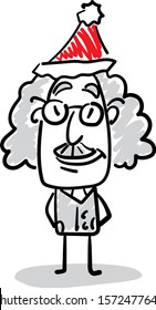 Office worker manager - Boy Professor in a new year hat standing with smiling face.
Hand drawn doodle line art cartoon design character - isolated vector illustration outline of wom