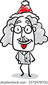 Office worker manager - Boy Professor in a new year hat standing with smiling face.
Hand drawn doodle line art cartoon design character - isolated vector illustration outline 