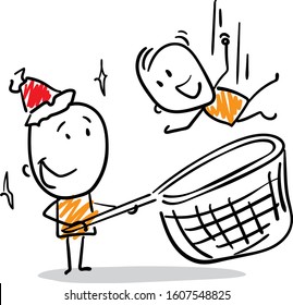 Office worker manager boy - true friendship and support. Support team.
Boy hand drawn doodle line art cartoon design character - isolated vector illustration outline of man.
