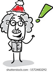 Office worker manager - BoyProfessor in a new year hat standing with exclamation mark
Hand drawn doodle line art cartoon design character - isolated vector illustration outline 