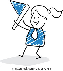 Office worker manager businessman with flag.
Girl hand drawn doodle line art cartoon design character - isolated vector illustration outline of woman.