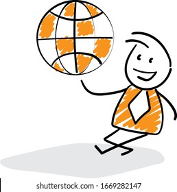 Office worker manager businessman with globe.
Boy hand drawn doodle line art cartoon design character - isolated vector illustration outline of man.