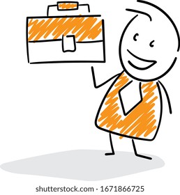 Office worker manager businessman holding briefcase item.
Boy hand drawn doodle line art cartoon design character - isolated vector illustration outline of man.