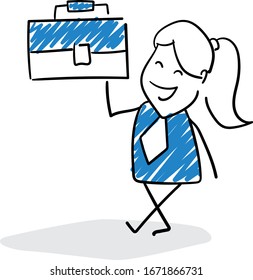 Office worker manager businessman holding briefcase item.
Girl hand drawn doodle line art cartoon design character - isolated vector illustration outline of woman.
